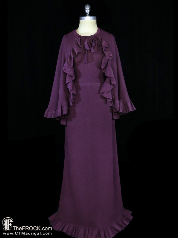 Halston maxi dress and cape, vintage long sleeve … - image 1