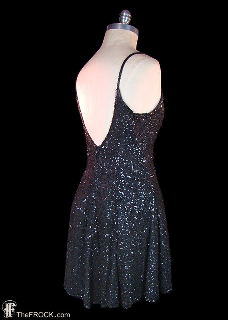 Saks 5th Ave Black Beaded and Sequined Silk Chiffon Cocktail Dress ...