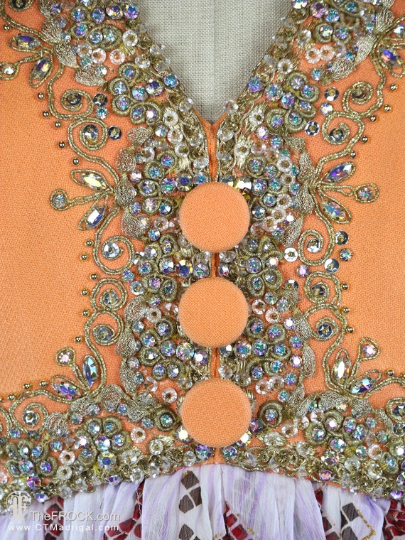 1960s jeweled gown, Elizabeth Arden heavily beade… - image 4