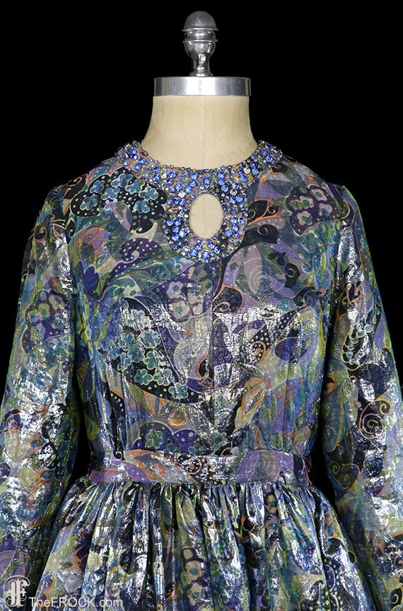 1960s jeweled metallic lamé dress, heavily beaded… - image 2