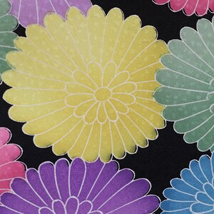 Vintage silk kimono, robe jacket dressing gown, haori, floral flowers patterned coat short op art bright color black pink blue yellow image 5