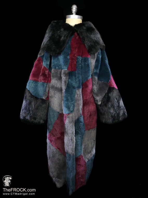 Geoffrey Beene color block fur coat sheared fox p… - image 1
