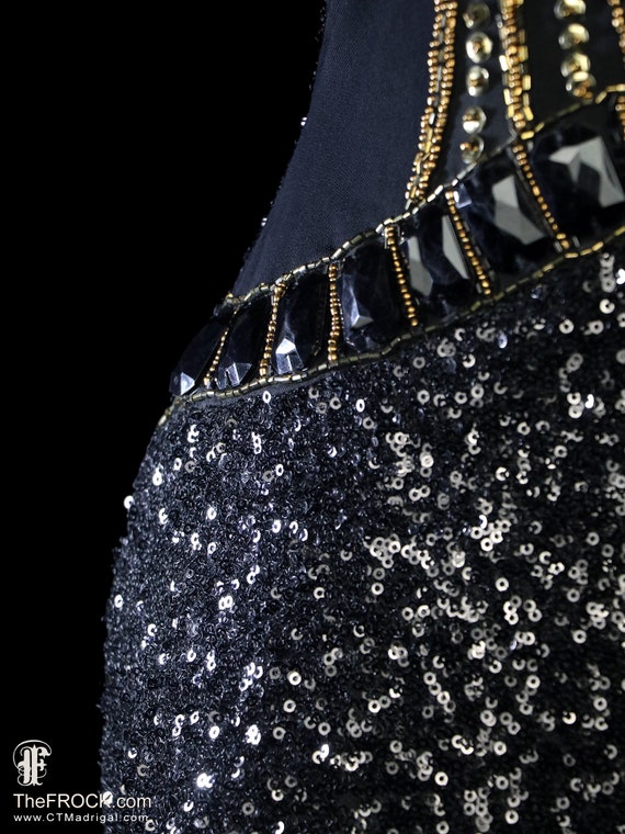 Versace beaded and sequined black gold cocktail d… - image 3