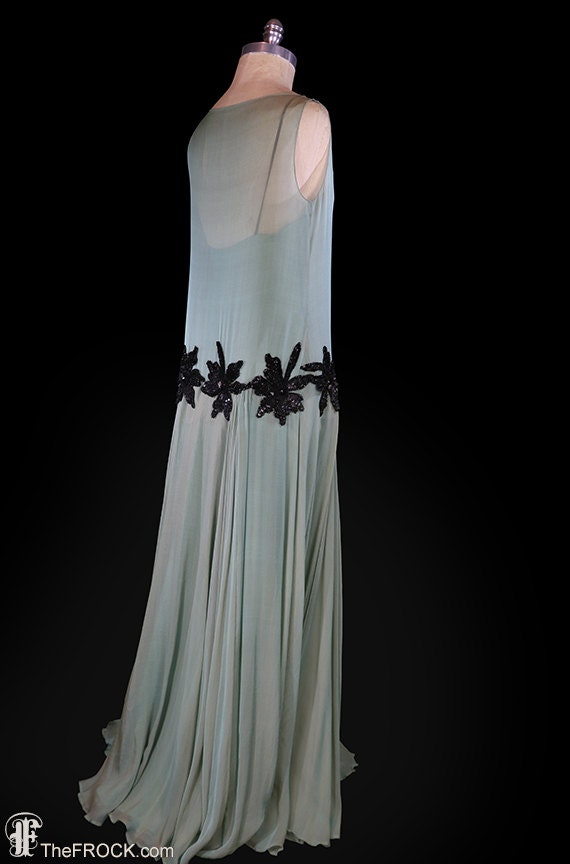 1920s beaded sequined silk chiffon gown, art deco… - image 5