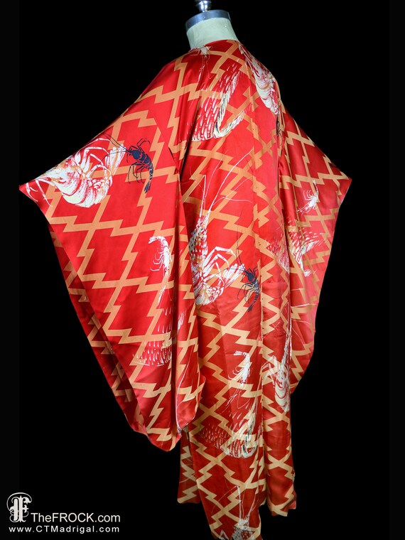 Antique silk robe, belted kimono furisode sleeves… - image 4