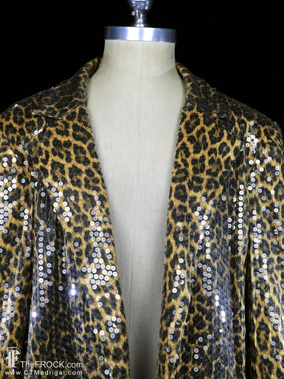 TRAVILLA Sequin Jacket Blazer, Leopard Cheetah Animal Silk Print