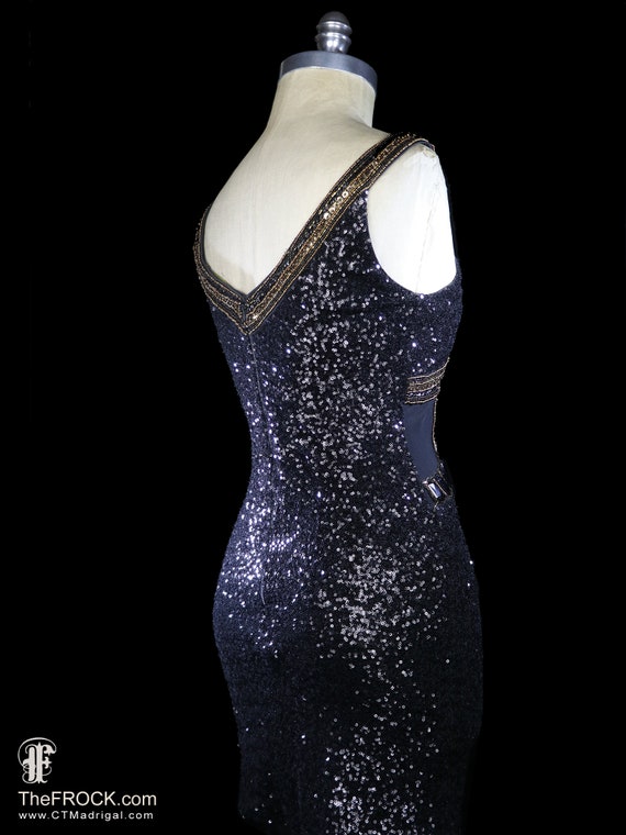 Versace beaded and sequined black gold cocktail d… - image 7