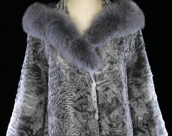 Silver Broadtail Lamb Fur Coat, Long Fox Stroller Jacket
