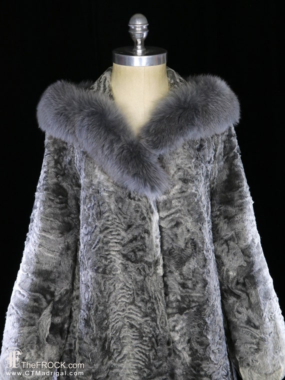 Silver broadtail lamb fur coat, long fox stroller… - image 2