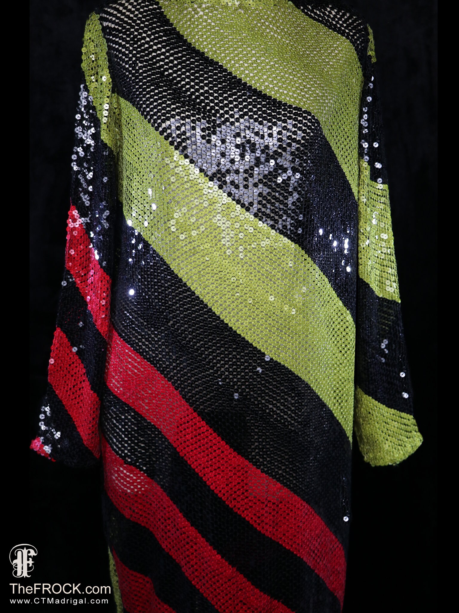 Sonia Rykiel sequin knit dress, heavily beaded long sleeve flapper cocktail relaxed fit diagonal stripes loose relaxed fit red Black