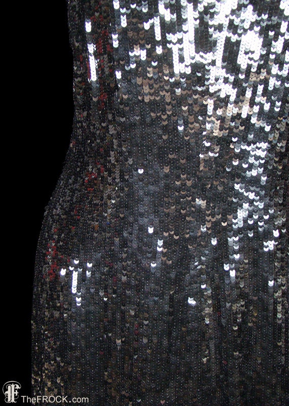 Halston sequin gown vintage gunmetal gray long dress 1970s / | Etsy