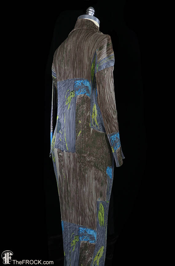 Reserved - Issey Miyake Maxi Dress, Avant Garde Pleated Long Sleeve Gown, Japanese Couture, Origami Pleats, Abstract Expressionist, Op Art
