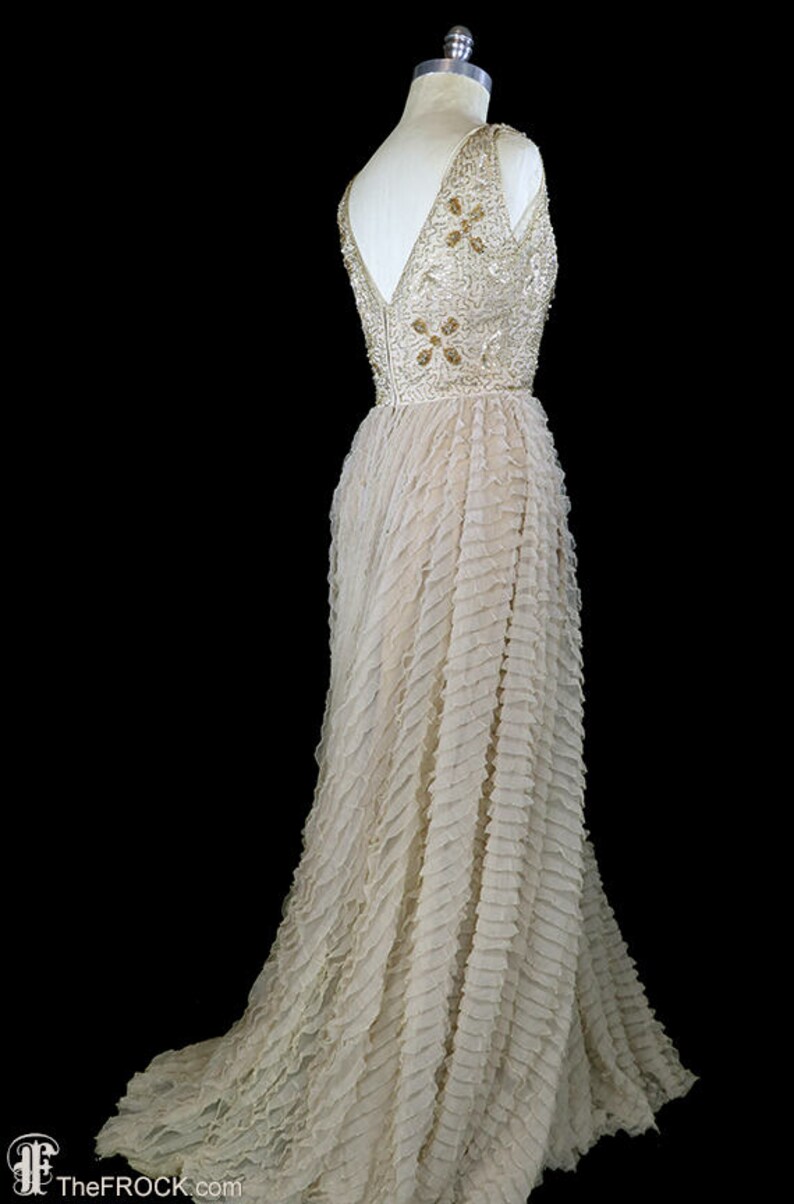 net ruffle gown
