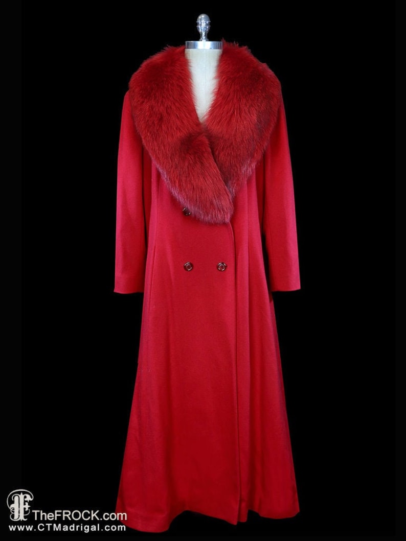 Vintage Valentino Coat Big Fox Fur Collar Red Cashmere Etsy