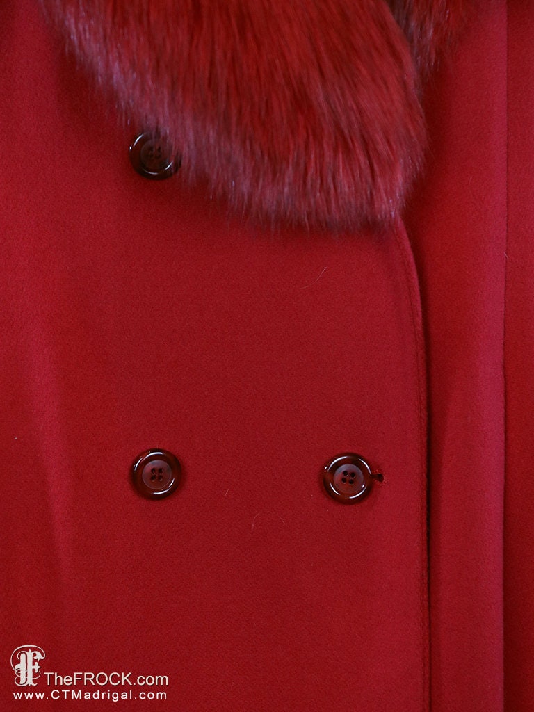 Vintage Valentino Coat, Big Fox Fur Collar, Red Cashmere Jacket