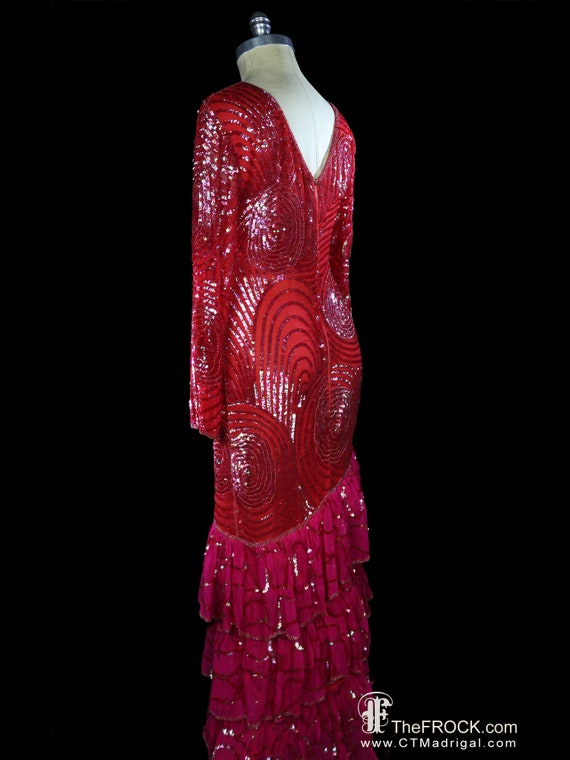 Elizabeth Arden beaded gown, red silk sequined ma… - image 5