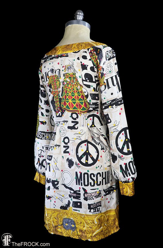 Moschino masquerade print dress, white ivory gold… - image 5