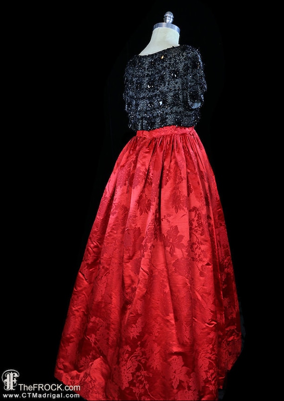 Balenciaga red silk gown, heavily beaded dress, r… - image 5