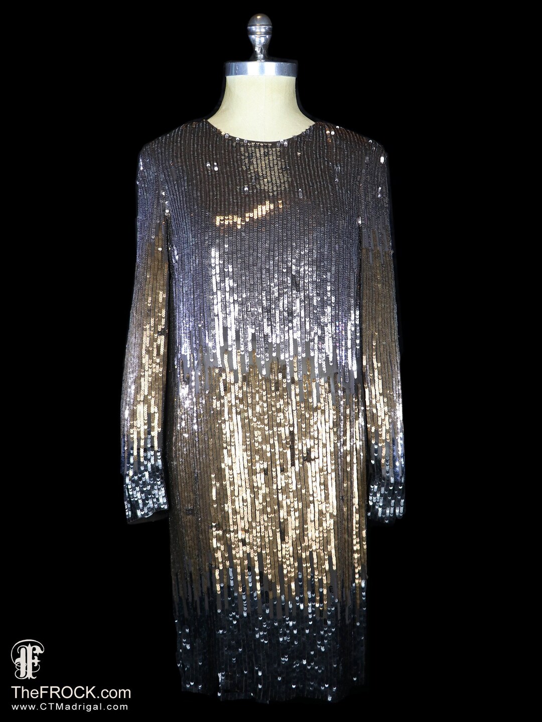Abito con paillettes Halston, abito flapper vintage con perline e