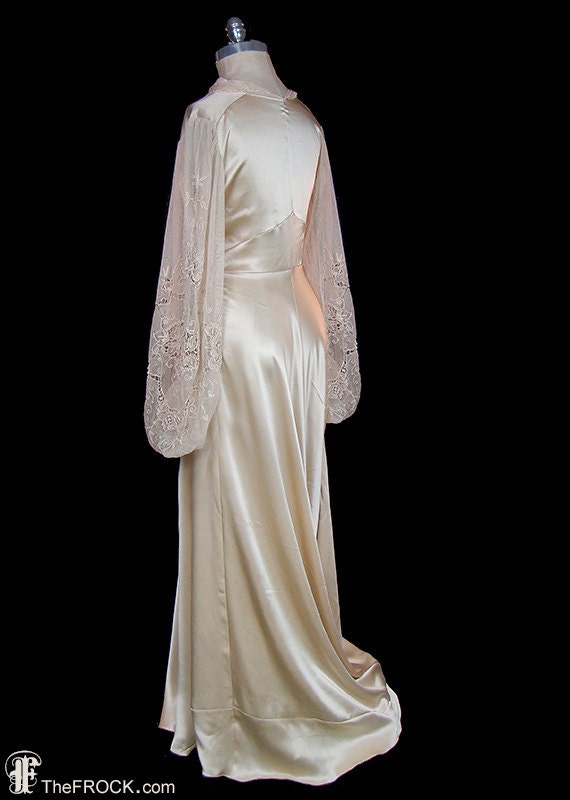 Wedding dress 1930s vintage art-deco silk charmeu… - image 5