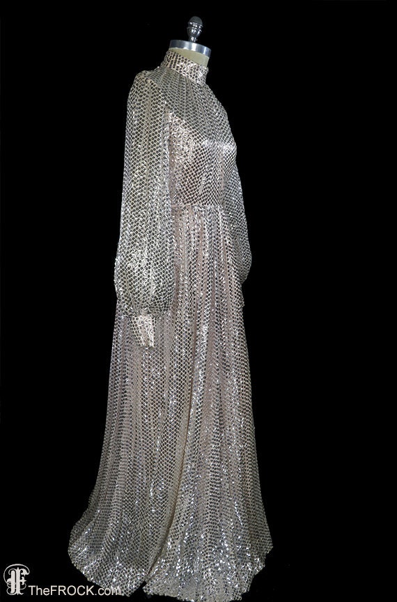 Lisa Meril sequined gown, silver sequin pink silk… - image 3