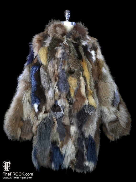 Fox coat jacket colorful patchwork fur jacket, wi… - image 1