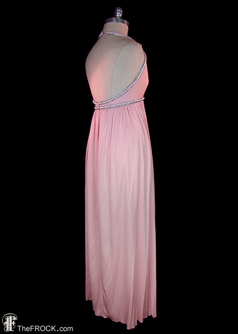 Halston Beaded Pink Jersey Halter Dress, Rhinestone & Pearl Beadwork ...