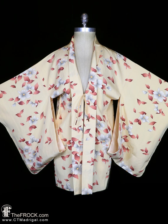 Yellow silk haori kimono, robe or jacket or dress… - image 1