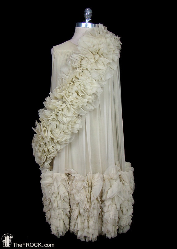 George Halley dress, vintage couture, ruffled silk