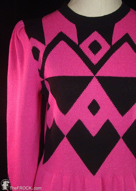 Adolfo dress, vintage pink and black stretch knit… - image 2