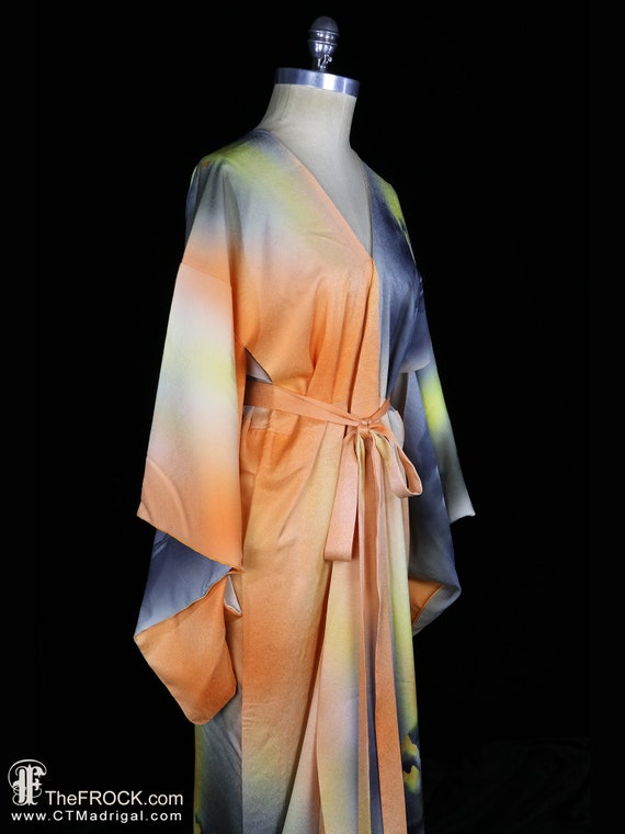 Antique robe, belted kimono, hand painted silk, a… - image 4