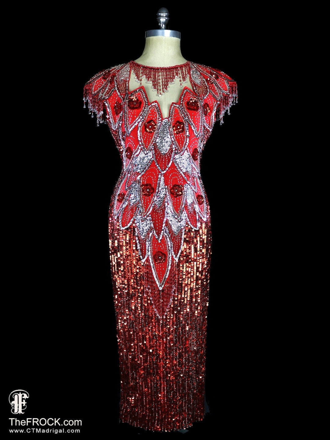 Red Sequin Gown Beaded Fringe Dress, Sleeveless Red Carpet Formal Open Back  Backless Floor Length, Reception Party Trophy Pageant Vegas - Etsy
