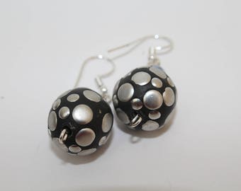 Black and Silver Ball Earrings, Womens Jewellery, Acrylic Jewellery. Statement Earrings,