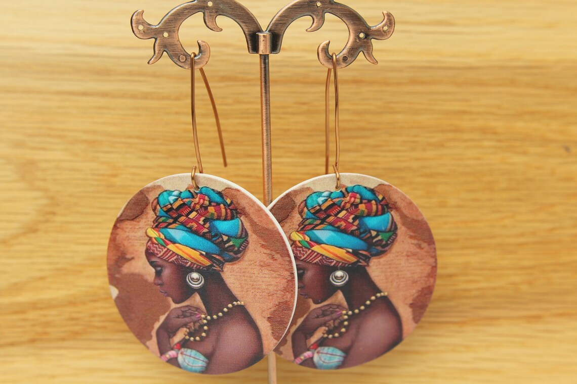 African Earrings Wooden Earrings African Art Ethnic Etsy