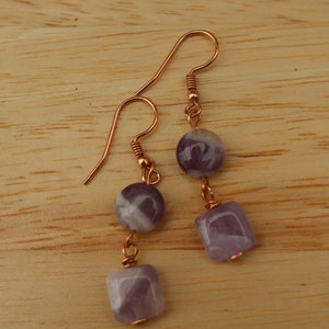 Pendientes de amatista de lavanda genuina, chapado en oro rosa, pendientes colgantes, joyería para mujer