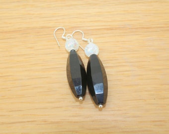 Faceted Black Agate and White Rainbow Quartz Earrings, Monochrome Earrings, Earrings for Pierced Ears, Gift for Her