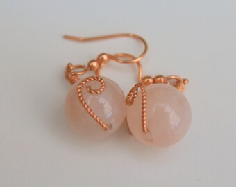 Wrapped Rose Quartz Earrings,  Large Pink Earrings, Earrings for Pierced Ears, Geniune Gemstone, Stone of Love, Womens Earrings