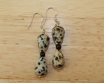 Dalamation Jasper Earrings, 925 Sterling Silver, Spotted Drop Earrings, Animal Print, Jewellery for Girls,