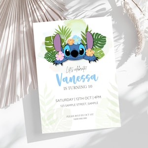 Stitch birthday invitation | Editable Lilo & Stitch inspired party invitation | Customizable Canva Template | Party invite | Island birthday