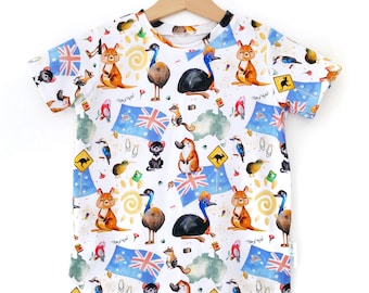 Australiana tee, Aussie, t-shirt, top, Tee, Australian clothes, Australia, Outfit, Aussie animals, flag, unisex clothing, gift, boys, girls