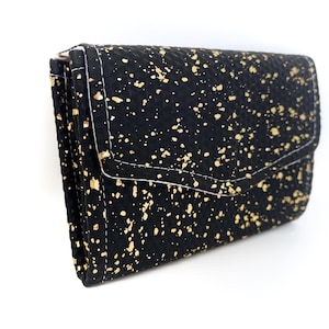 Faux Leather compact wallet, black, gold, Ladies Handmade Purse, Clutch, for her, Mother’s Day, birthday, christmas gift, mum, sister, bag