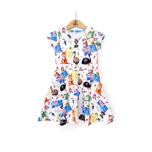 Australian dress, skater dress, Aussie clothing, australia, girls dress, twirly dress, knit dress, Australiana, girls clothes, summer dress