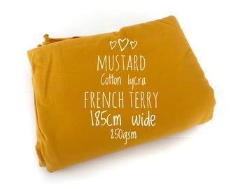 Mustard French terry, cotton lycra French terry, extra wide 185cm, 250gsm, 95/5, winter weight, sweatshirt fabric, winter fabrics