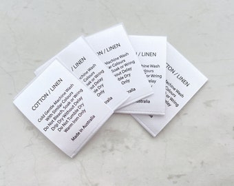 Etiquetas de instruções de cuidados de lavagem, etiquetas de cetim, linho de algodão, tecido, etiquetas de lavagem, etiquetas de cuidado, costurar em etiquetas