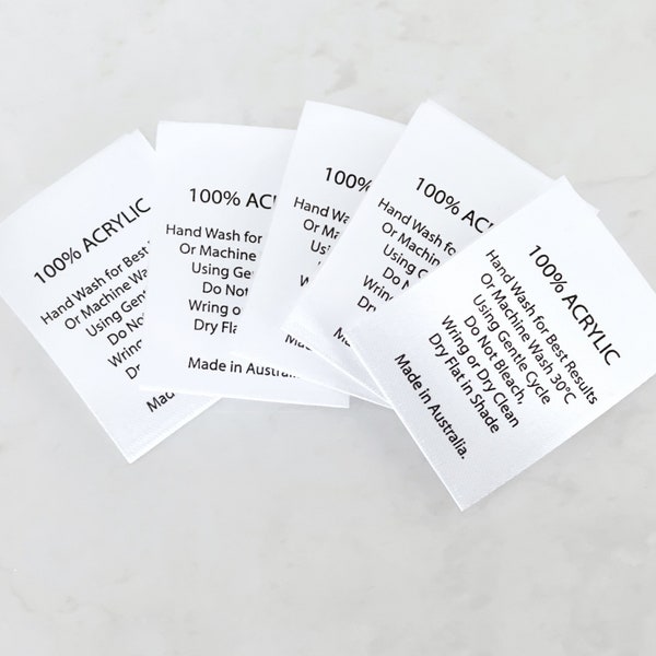 Washing Care Instructions Labels, Satin Labels, 100% Acrylic, woven, Wash labels, Care tags, sew in tags, yarn, crochet, knitting