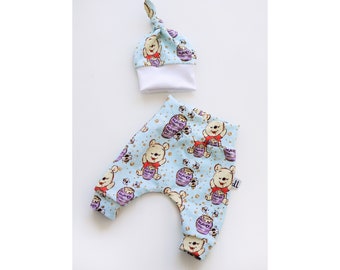 Harem pants & beanie set, trousers, drop crotch pants, bear pants, boys, baby boy clothes, boy gift, baby shower, newborn clothing, outfit