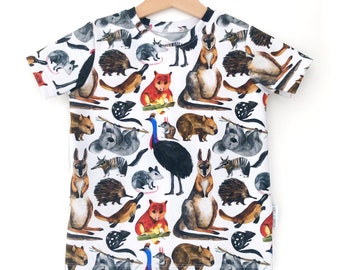 Australian Animals shirt, Aussie tshirt, boys tshirt, boys top, boy clothes, Australiana clothes, koalas, kangaroos, wombats, koala bear