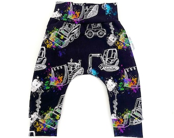 Harem pants, trousers, drop crotch pants, diggers, black, construction, baby clothes, baby shower gift, newborn clothing, toddler, boys, boy