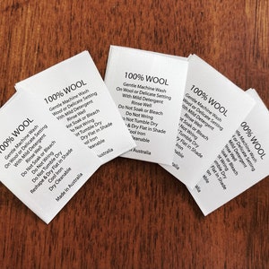 Washing Care Instructions Labels, Satin Labels, 100% Wool, woven, Wash labels, Care tags, sew in tags