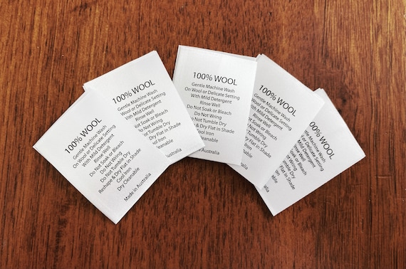 Washing Care Instructions Labels, Satin Labels, 100% Wool, woven, Wash labels, Care tags, sew in tags
